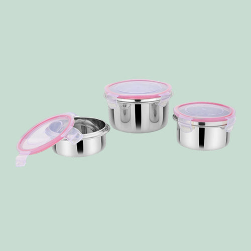 “Flip & Seal “ Stainless Steel Air Tight Storage Container- Set of 3(100mL,250mL,500mL)